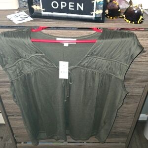 LOFT Green Relaxed Cap Sleeve Blouse